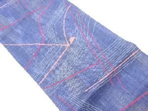 リサイクル　じゅらく製　手織り紬草木染幾何学模様織出し洒落袋帯